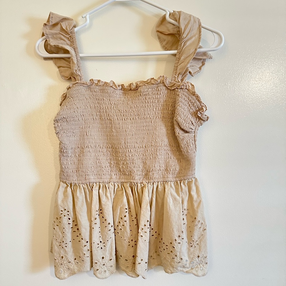 Tan Smocked Top with Ruffle Straps